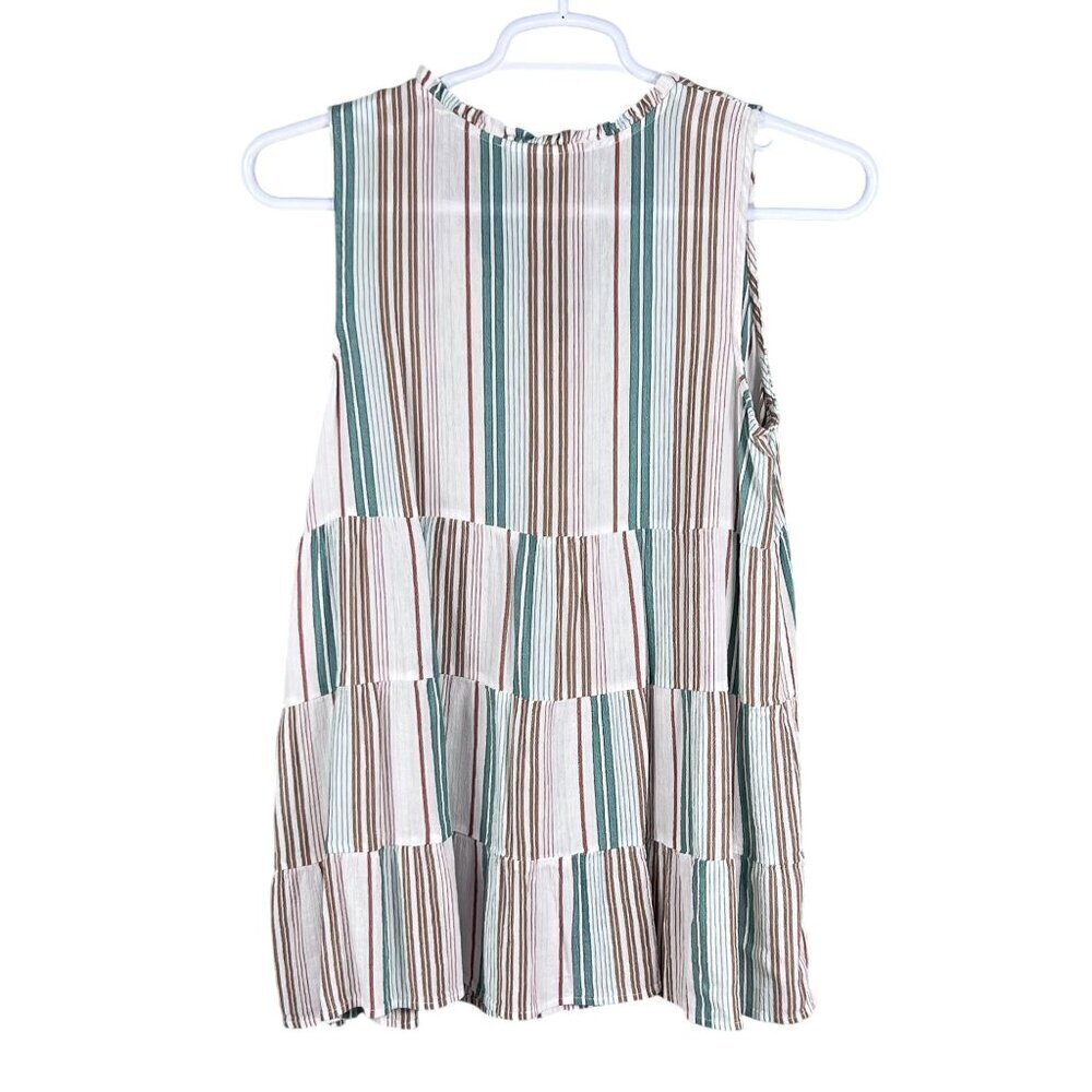 J Jill Womens M Tiered Tunic Top Tassels Sleeveless Striped Ruffled Boho Blouse - Picture 7 of 13